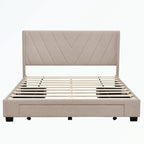 Queen Size Storage Bed Linen Upholstered Platform Bed with 3 Drawers