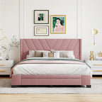 Queen Size Storage Bed Linen Upholstered Platform Bed with 3 Drawers