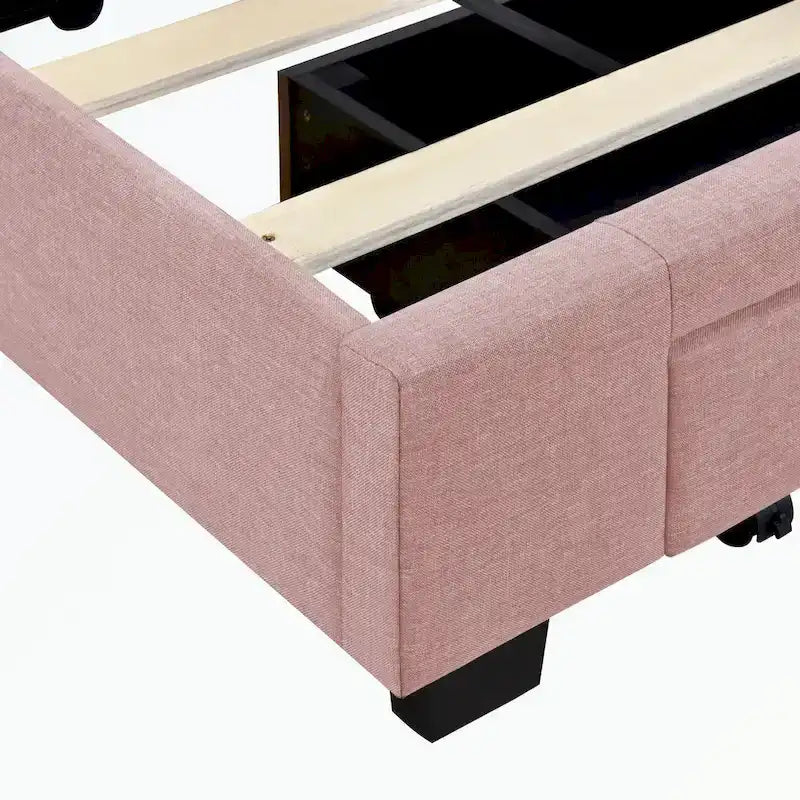 Queen Size Storage Bed Linen Upholstered Platform Bed with 3 Drawers
