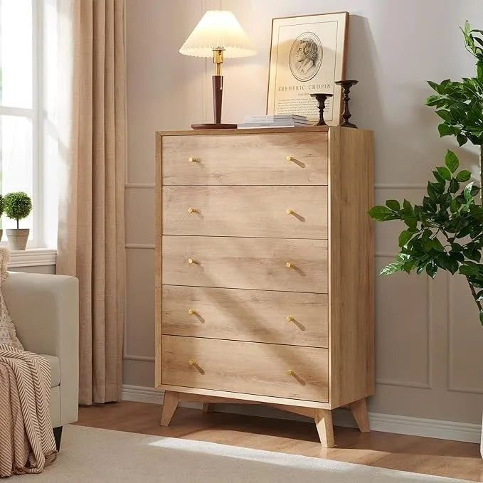 Mid-Century Modern 5 Drawer Dresser, Wood Chest of Drawers