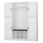 Large Entryway Storage with Hall Tree Shoe Bench and Accent Cabinets