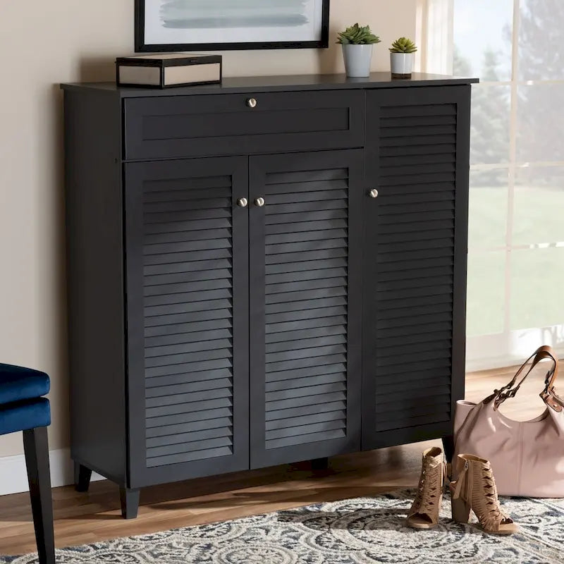  Contemporary 11-shelf Wood Shoe Storage Cabinet with Drawer