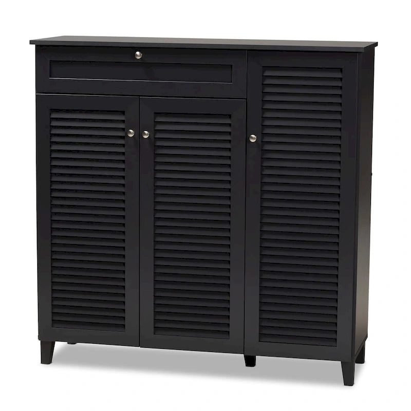 Contemporary 11-shelf Wood Shoe Storage Cabinet with Drawer