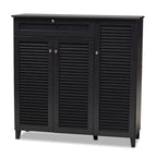 Contemporary 11-shelf Wood Shoe Storage Cabinet with Drawer