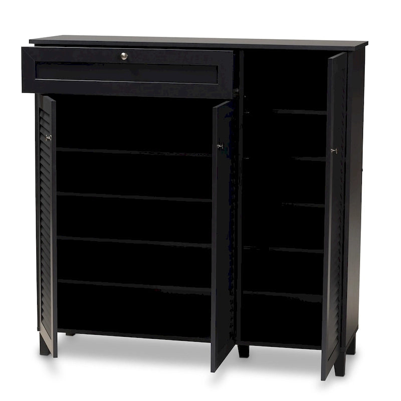 Contemporary 11-shelf Wood Shoe Storage Cabinet with Drawer