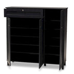 Contemporary 11-shelf Wood Shoe Storage Cabinet with Drawer