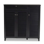 Contemporary 11-shelf Wood Shoe Storage Cabinet with Drawer