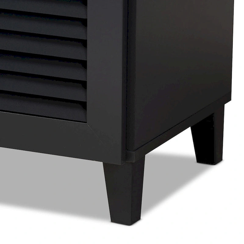 Contemporary 11-shelf Wood Shoe Storage Cabinet with Drawer