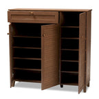 Contemporary 11-shelf Wood Shoe Storage Cabinet with Drawer