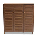 Contemporary 11-shelf Wood Shoe Storage Cabinet with Drawer