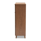 Contemporary 11-shelf Wood Shoe Storage Cabinet with Drawer