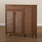 Contemporary 11-shelf Wood Shoe Storage Cabinet with Drawer