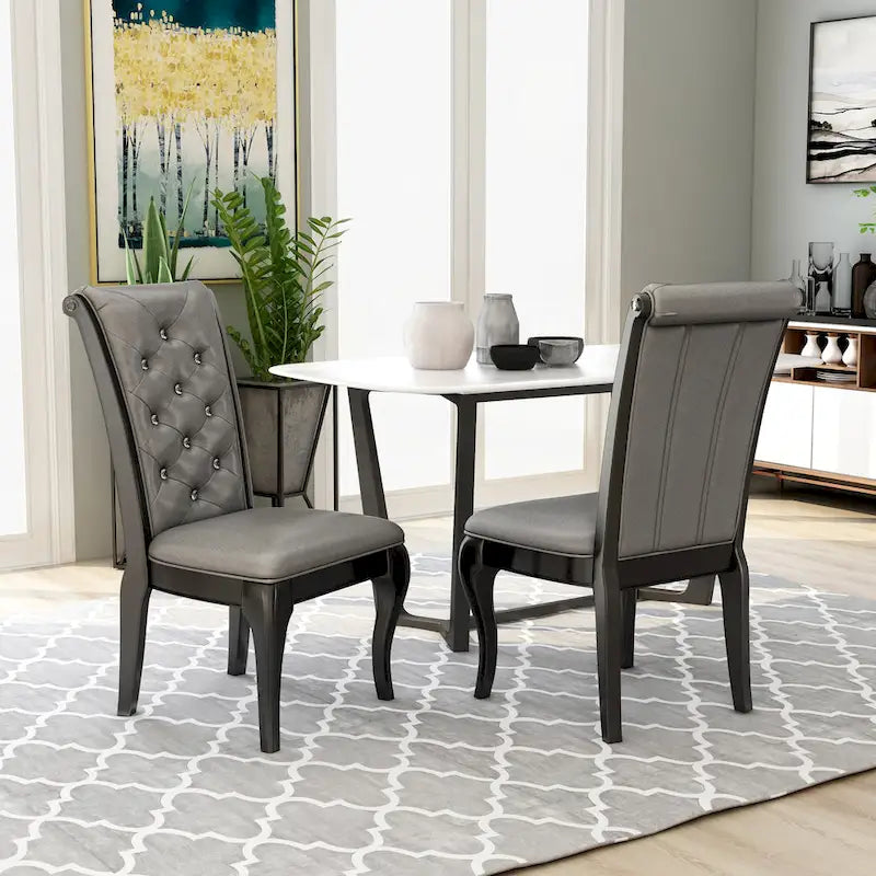 Mora Glam Grey Faux Leather Dining Chairs (Set of 2) by 
