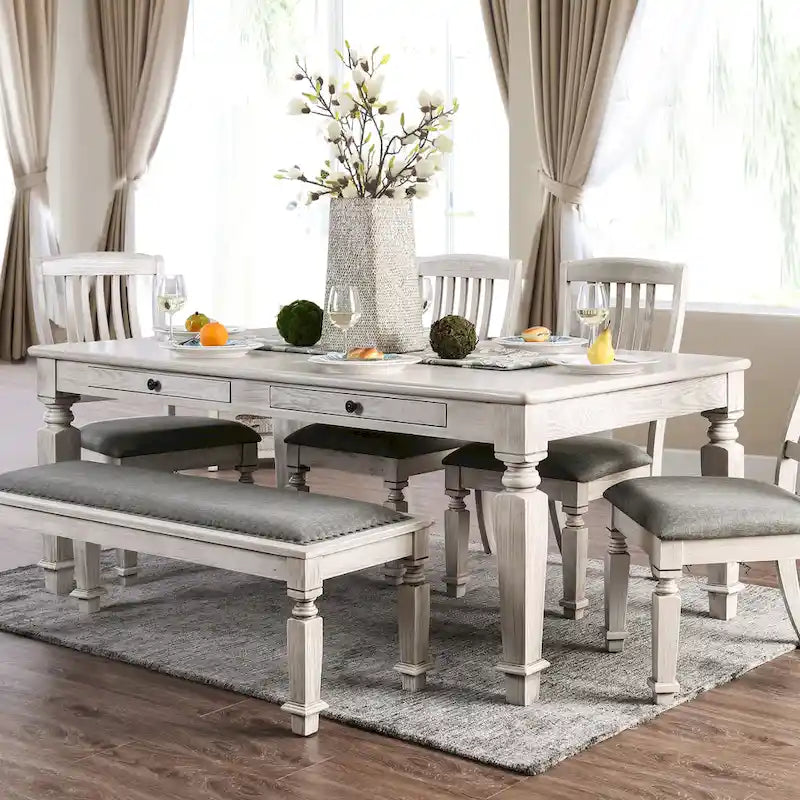  Hish Rustic White 72-inch Wood Dining Table with Storage