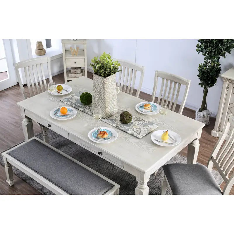 Rustic White 72-inch Wood Dining Table with Storage