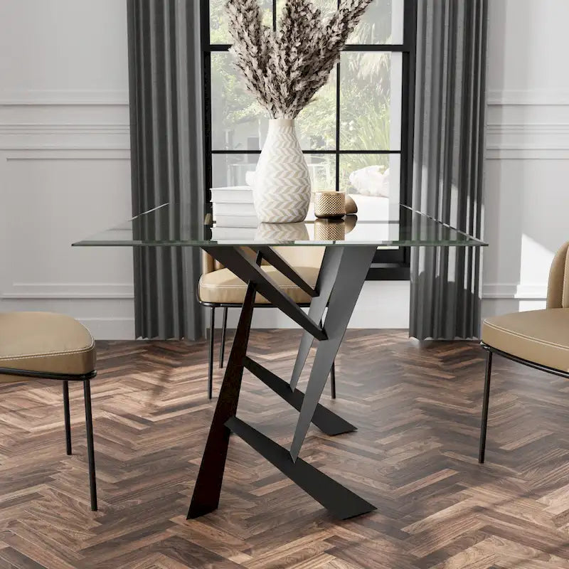 Modern Black 58-inch Glass Top Dining Table