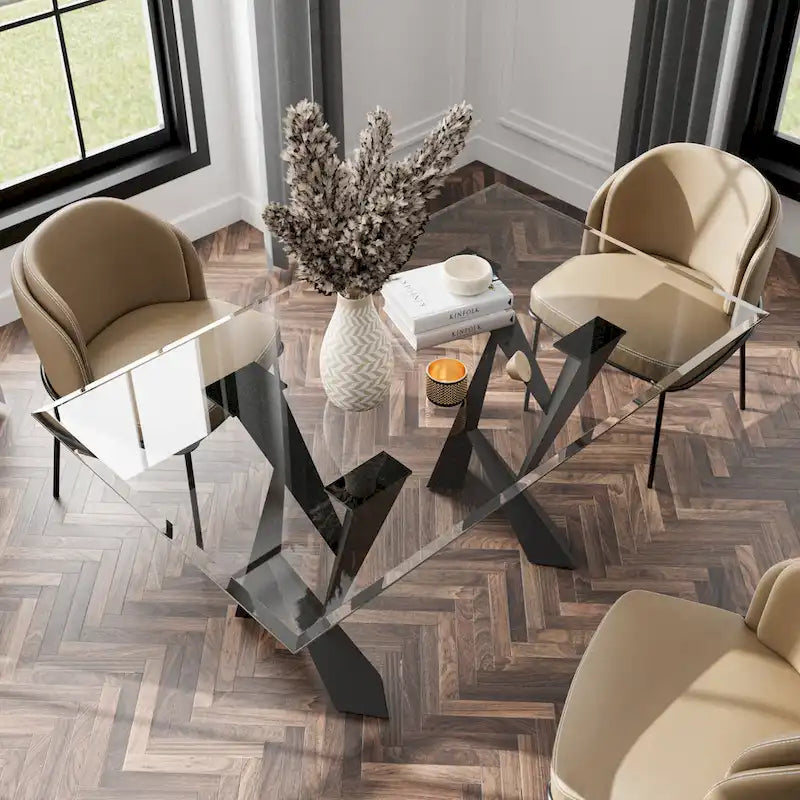Modern Black 58-inch Glass Top Dining Table