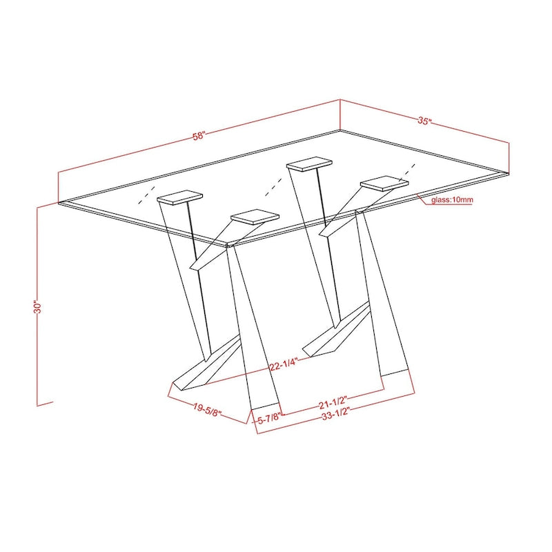 Modern Black 58-inch Glass Top Dining Table