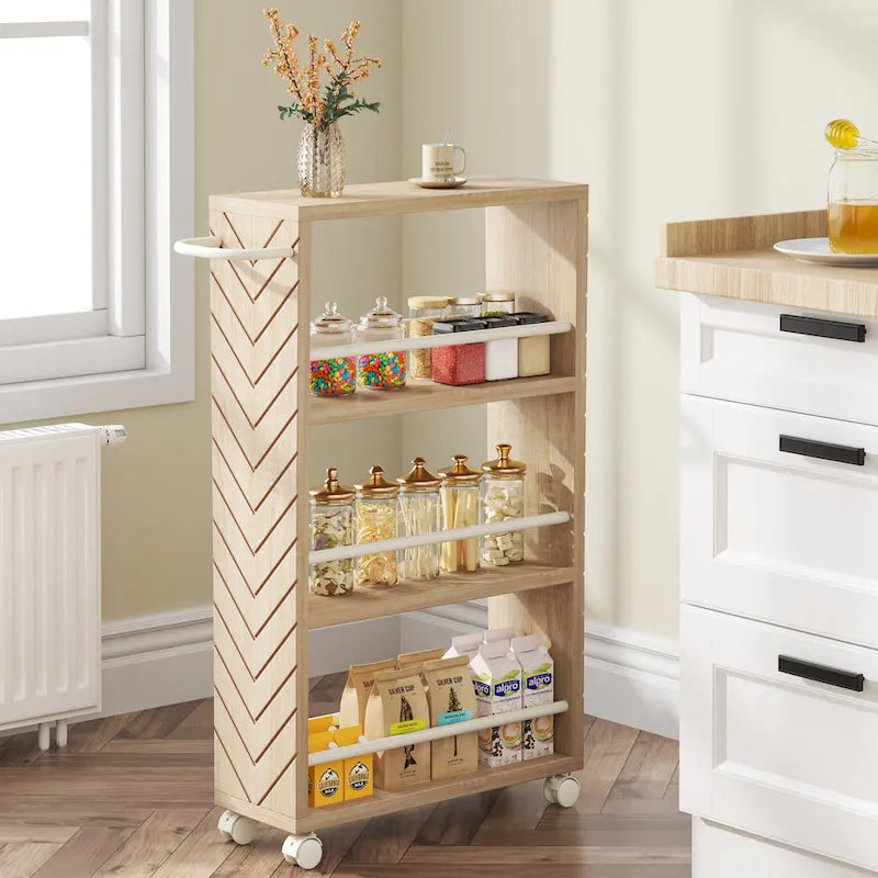 Kitchen Cart,Slim Storage Rolling Cart,4 Tier Narrow Serving Trolley with Wheels