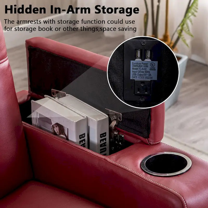 Electric Power Theater Recliner Chair with USB Ports and Cup Holders