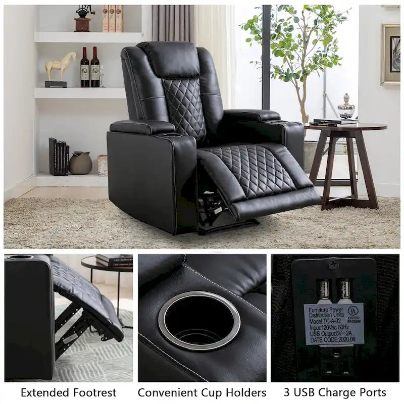 Electric Power Theater Recliner Chair with USB Ports and Cup Holders
