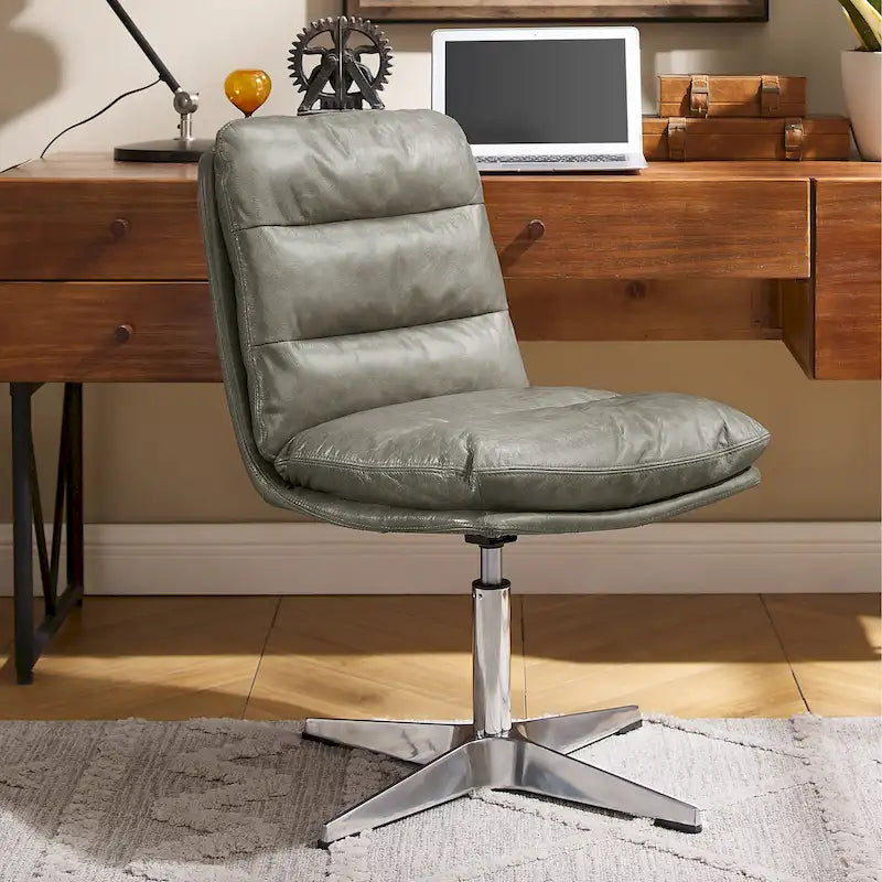Mid-Century Modern Genuine Leather Home Office Desk Chair
