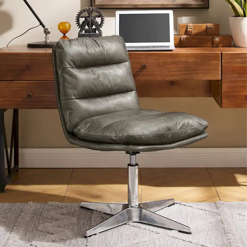 Mid-Century Modern Genuine Leather Home Office Desk Chair