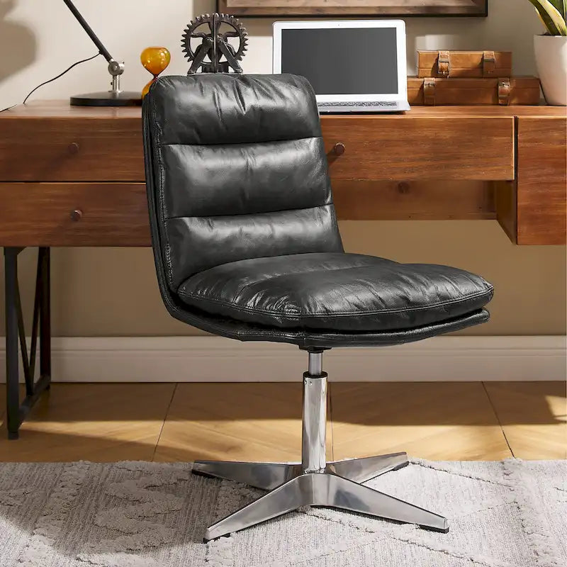 Mid-Century Modern Genuine Leather Home Office Desk Chair