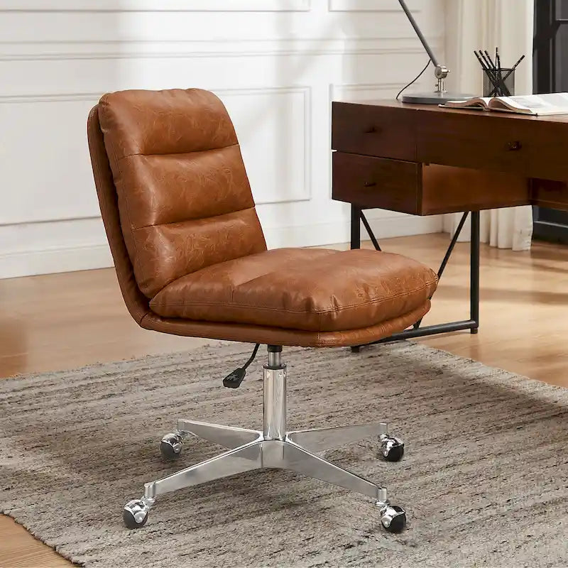 Mid-Century Modern Genuine Leather Home Office Desk Chair