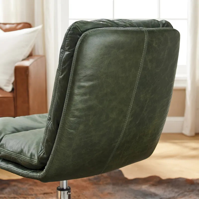 Mid-Century Modern Genuine Leather Home Office Desk Chair