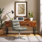 Mid-Century Modern Genuine Leather Home Office Desk Chair