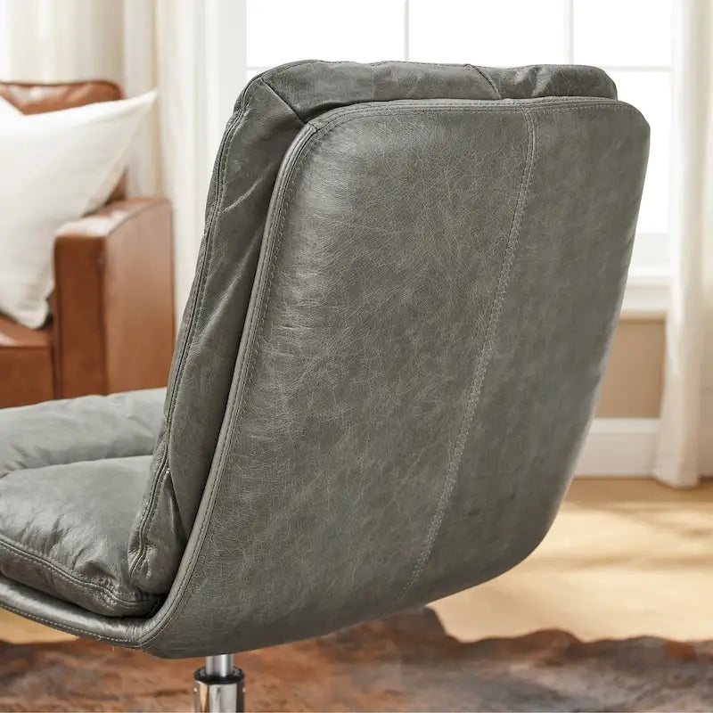 Mid-Century Modern Genuine Leather Home Office Desk Chair