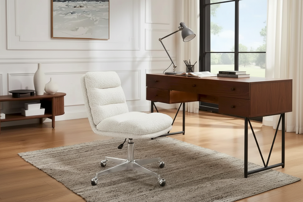 Mid-Century Modern Genuine Leather Home Office Desk Chair