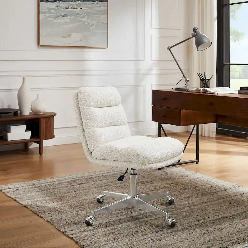 Mid-Century Modern Genuine Leather Home Office Desk Chair