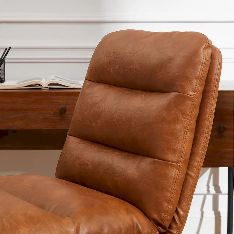Mid-Century Modern Genuine Leather Home Office Desk Chair