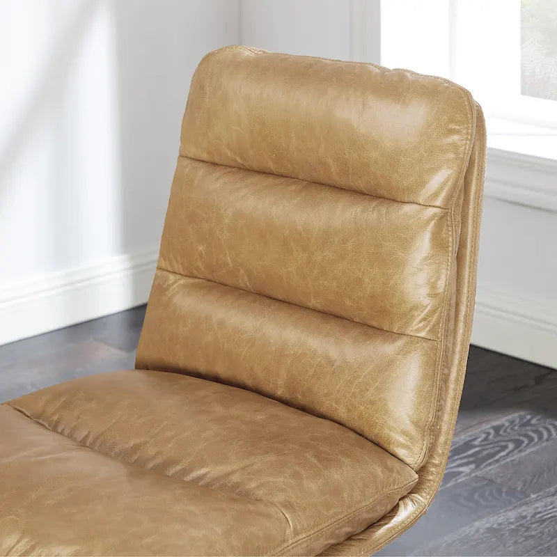 Mid-Century Modern Genuine Leather Home Office Desk Chair