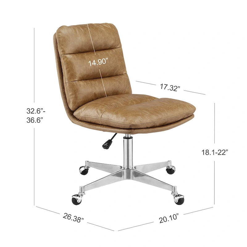 Mid-Century Modern Genuine Leather Home Office Desk Chair