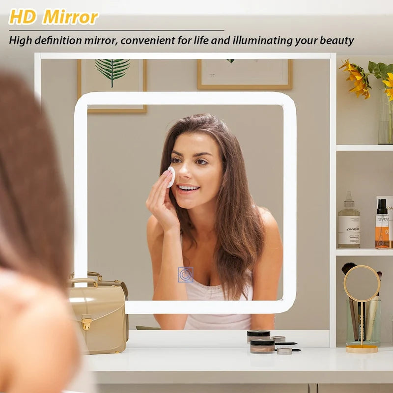 39.4Wide Makeup Vanity Set with Stool and 3 Color Touching Mirror - 39.4W