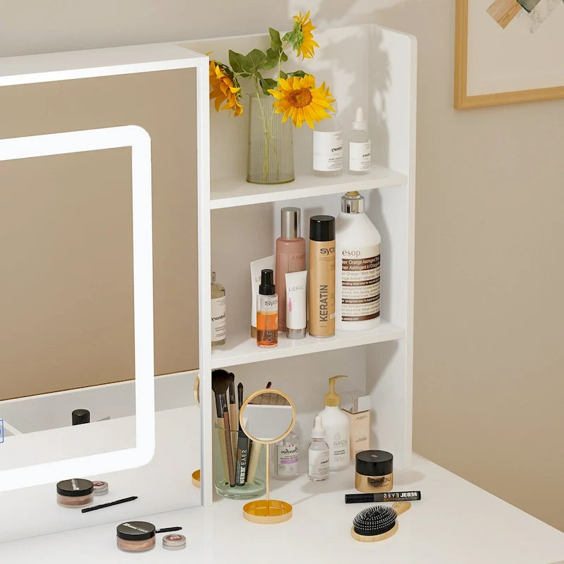 39.4Wide Makeup Vanity Set with Stool and 3 Color Touching Mirror - 39.4W