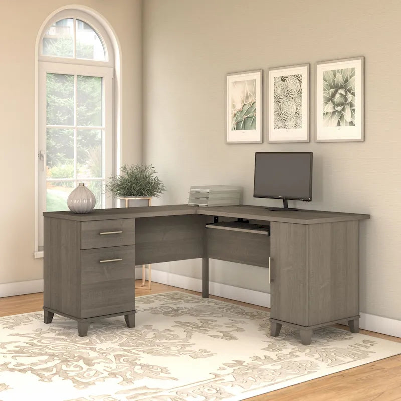 60W L Shaped Desk with Drawers and Storage