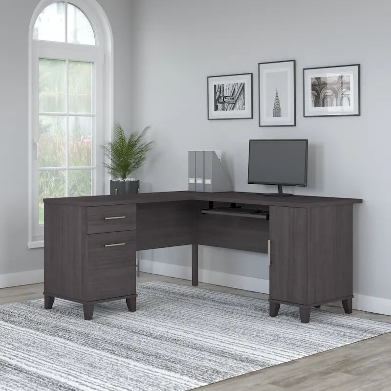 60W L Shaped Desk with Drawers and Storage