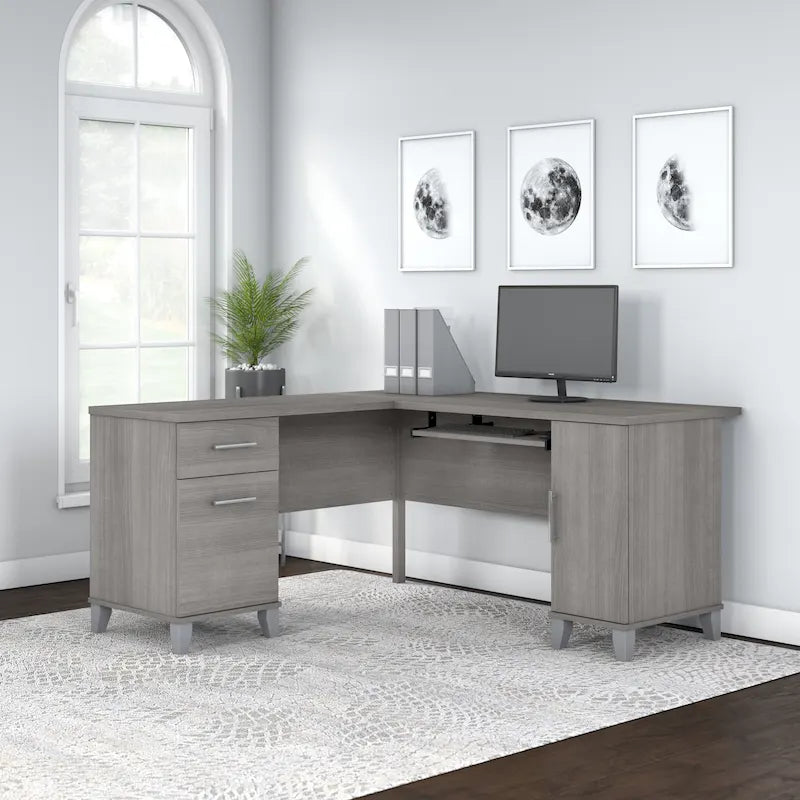 60W L Shaped Desk with Drawers and Storage