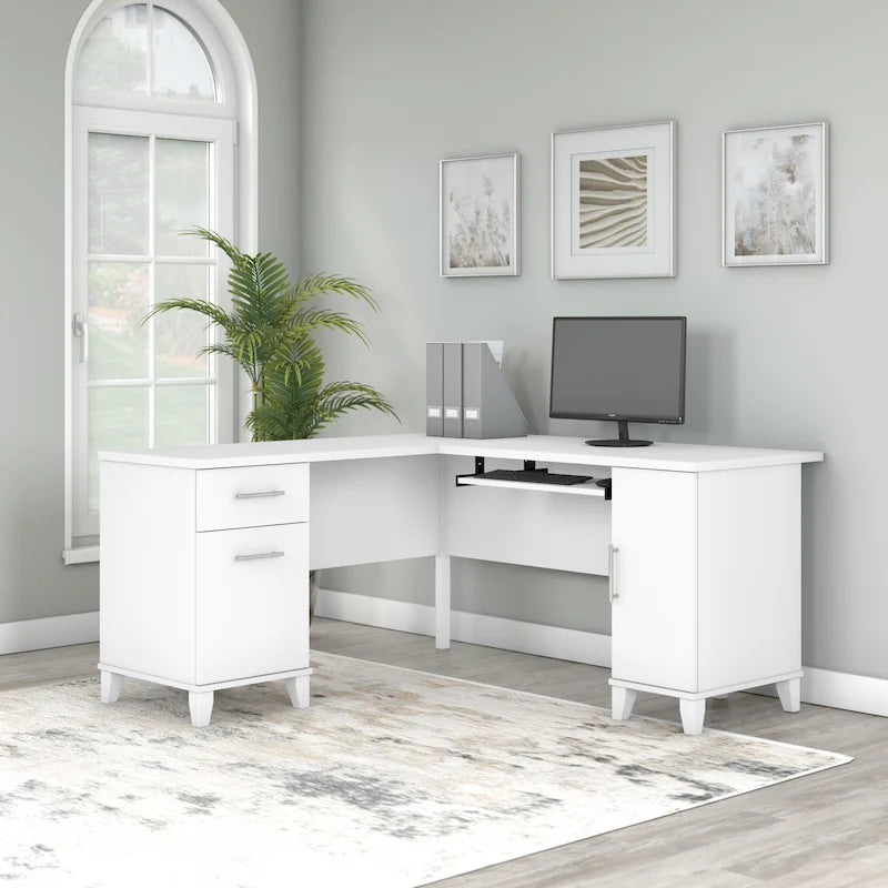 60W L Shaped Desk with Drawers and Storage