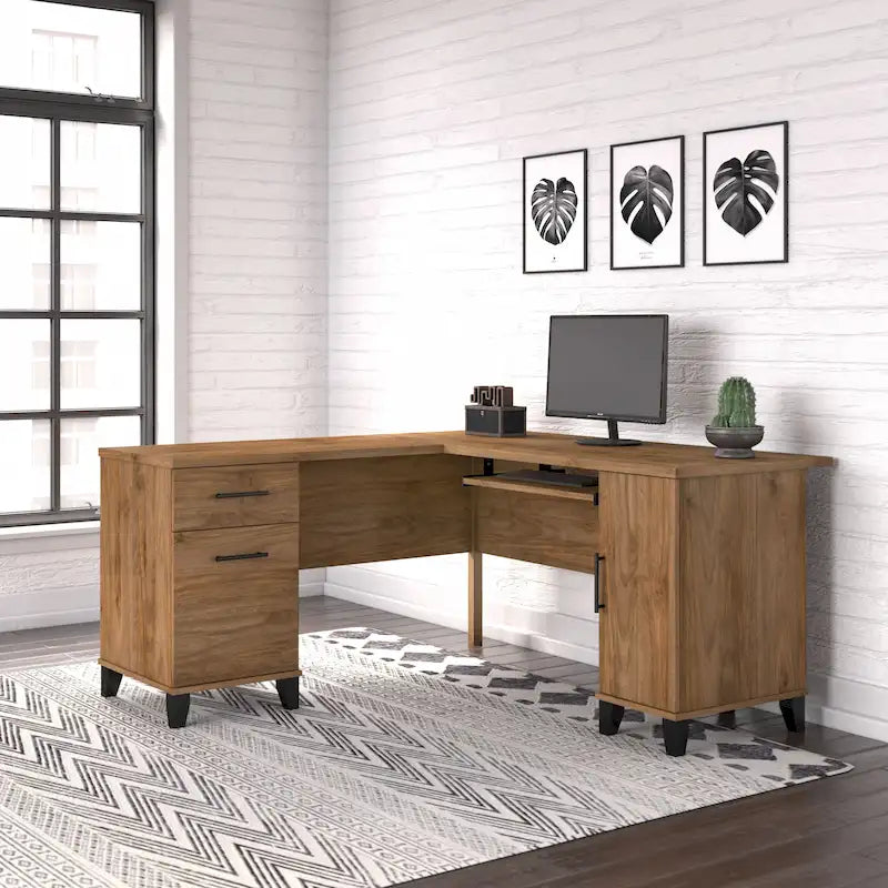 60W L Shaped Desk with Drawers and Storage