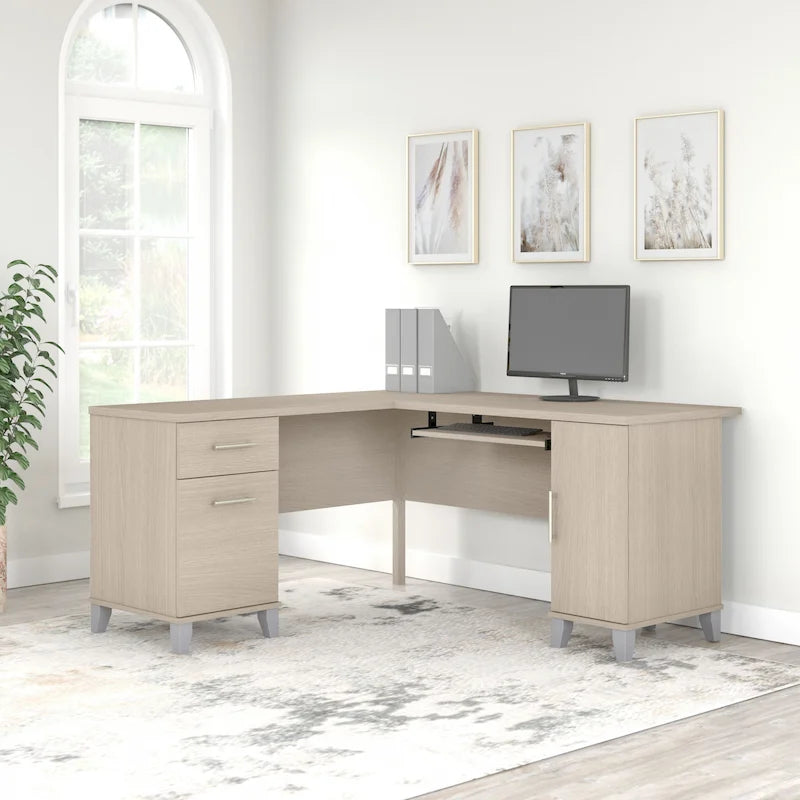 60W L Shaped Desk with Drawers and Storage