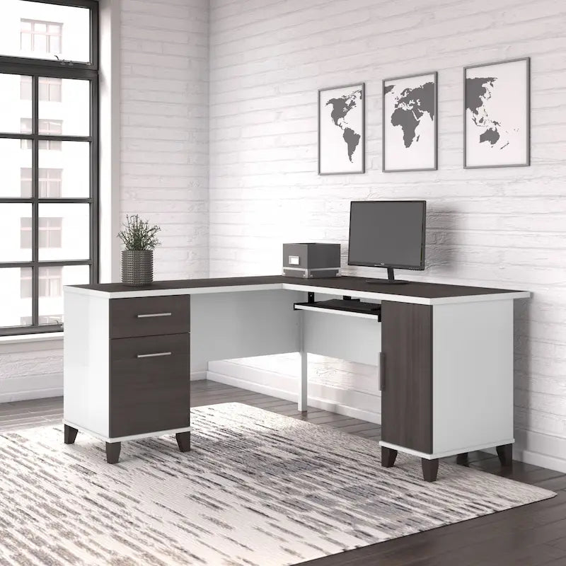 60W L Shaped Desk with Drawers and Storage