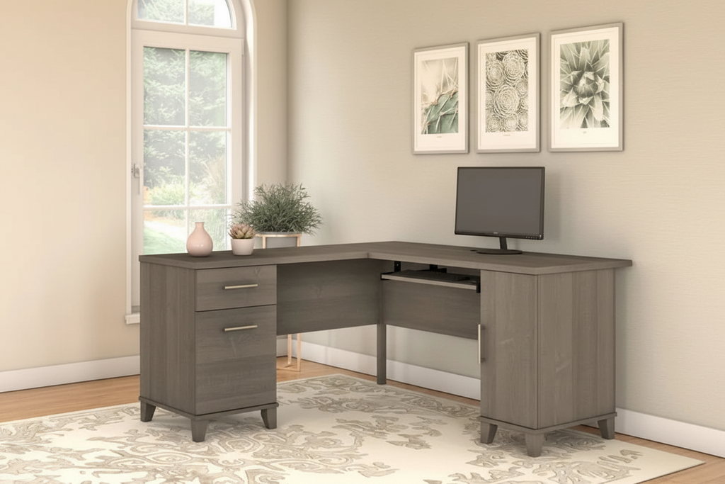 60W L Shaped Desk with Drawers and Storage