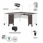 60W L Shaped Desk with Drawers and Storage