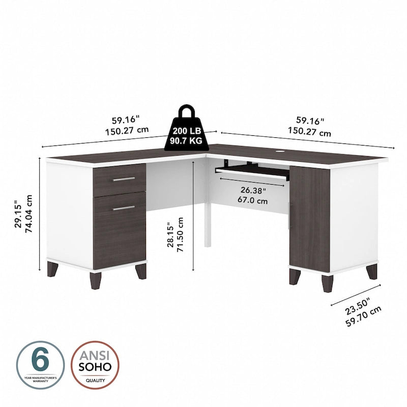 60W L Shaped Desk with Drawers and Storage