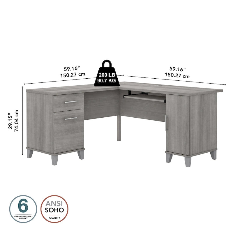 60W L Shaped Desk with Drawers and Storage